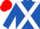 Royal blue, white cross sashes, red cap