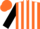 Orange, white stripes on black sleeves, orange cap