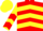 Red, yellow chevrons, yellow sleeves, red chevrons, yellow cap