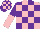 Pink and purple check, purple and pink halved sleeves, purple and pink check cap