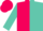 Hot pink and turquoise diagonal halves, hot pink and turquoise sleeves, hot pink cap