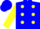 Blue, yellow dots, yellow sleeves, blue cap