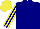 Navy, yellow horse, navy and yellow stripes on sleeves, yellow cap