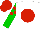White, red ball, green checks on red sleeves, red and green halved cap