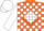 Orange, orange 'b' on white diamond, orange and white diamond blocks on sleeves, orange and white cap