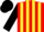 Red and yellow stripes, black sleeves, black cap