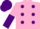 pink, purple dots, pink sleeves, pink and purple halved cap