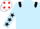 Light blue, black epaulettes, black stars on sleeves, white cap, red spots
