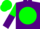 Purple, purple emblem on forest green ball, forest green and purple halved sleeves, forest green cap