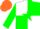 White, green star, white and green diagonals quarters on sleeves, orange cap