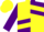 Yellow and purple quarters, yellow chevrons on purple sleeves, yellow cap
