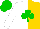 White, green shamrock, green and gold halved cap