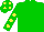 Green, yellow dots on sleeves, green cap, yellow spots