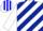 White, dark blue diagonal stripes, white cap, blue stripes