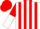 White and red stripes, red and white halved sleeves, red cap