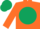 Orange, dark green disc, dark green cap