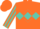 Orange, turquoise diamond hoop, turquoise diamond stripe on sleeves