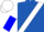 Royal blue, white sash, white and blue vertical halved sleeves, blue and white cap