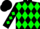 Black, fluorescent  green diamonds