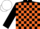 Black and Orange check, Black sleeves, white cap