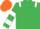 Emerald green, white epaulets, hooped sleeves, orange cap