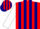 Red, navy blue stripes, red and navy blue bars on white sleeves