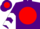 Purple, red ball, black 'rk', white chevrons on sleeves