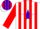 White, blue and red stripes, blue 's/m' on blue framed star, red stripes on sleeves