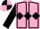 Pink, black triple diamond, black seams on sleeves, quartered cap