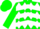 Kelly green, white diamonds, white chevrons on green sleeves, green cap