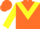 Orange, yellow inverted chevron, yellow sleeves, orange cap