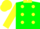 Green, Yellow Spots And Collar, Yellow Sleeves, Green Hoops, Yellow Cap, Green Peak