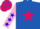Royal blue, hot pink star, pink sleeves, blue stars