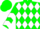 Kelly green and white diamonds, green sleeves, white chevrons, green cap