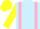 Light blue, pink braces, yellow sleeves and cap