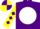 Purple, white disc, yellow sleeves, purple diamonds, purple and yellow quartered cap