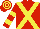 Red, yellow cross belts, hooped sleeves and cap