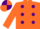 Orange, purple spots, purple armlet, purple & orange quartered cap