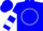 Blue, white circle 'a', white bars on sleeves