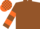Brown, orange hooped sleeves, check cap