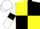 Yellow and black (quartered), white sleeves, black armlets, white cap