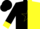 Black and yellow halves, white 'cox' on black and yellow star, yellow cuffs