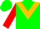 Green, gold triangular panel, red sleeves, green cap