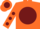 Orange, orange 'bt' on burgundy ball, burgundy dots on sleeves