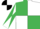 Emerald green & white quartered, white sleeves, emerald green diabolo, black & white quartered cap
