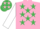 Pink, emerald green stars, white sleeves