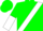 Hunter green, white sash, green and  white halved sleeves, hunter green cap