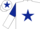 White, dark blue star, dark blue and white halved sleeves, white cap, dark blue star