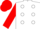 White, blue dots, white dots on red sleeves, red cap