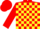 Red and yellow check, red sleeves and cap